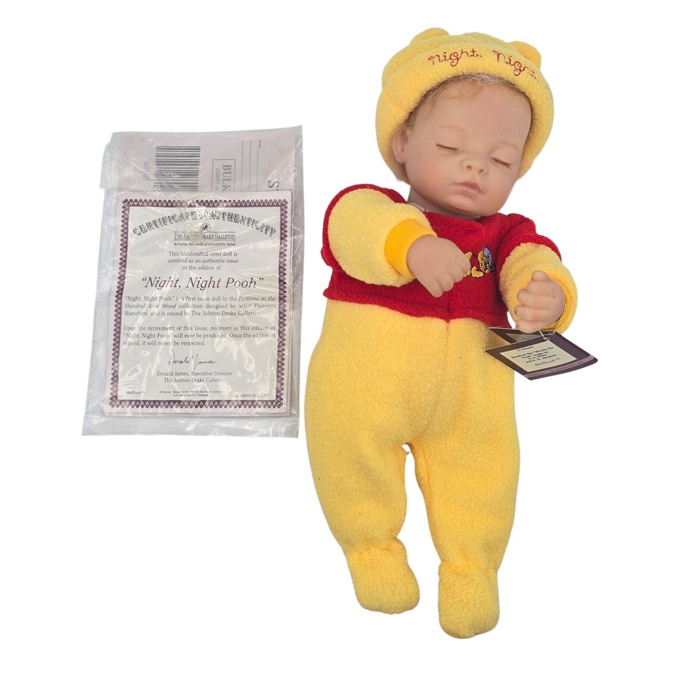 Ashton‎ Drake Night Night Pooh Vinyl Baby Doll Fiorenza Biancheri Disney COA
